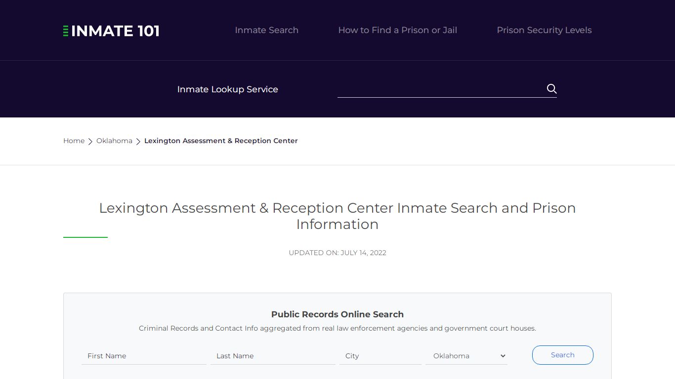 Lexington Assessment & Reception Center Inmate Search ...